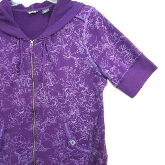 Eddie Bauer purple floral short sleeve hoodie XLT - Picture 4 of 12